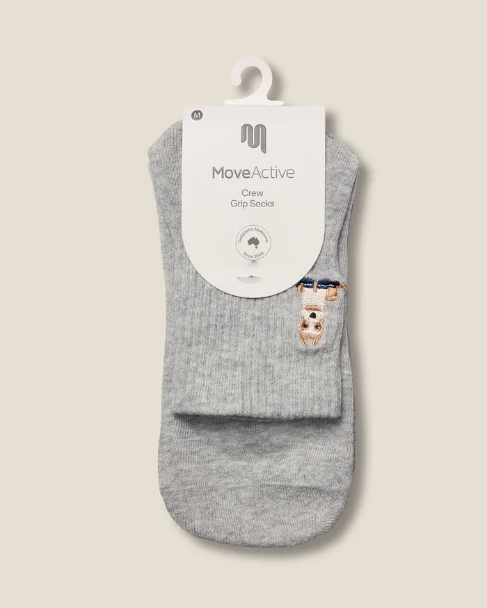 [MoveActive] Crew Non Slip Grip Socks - Terrier Grey Marle