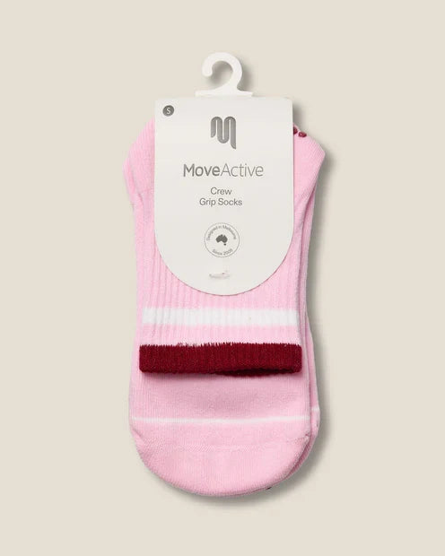 [MoveActive] Crew Non Slip Grip Socks - Track Pink