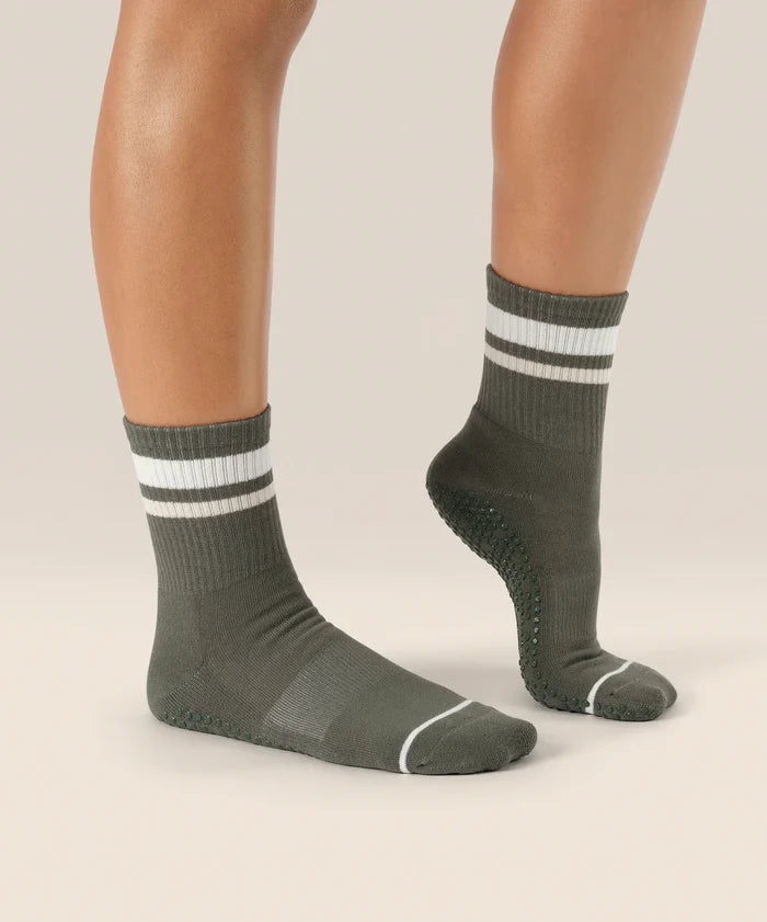 [MoveActive] Crew Non Slip Grip Socks - Varsity Stripe Khaki