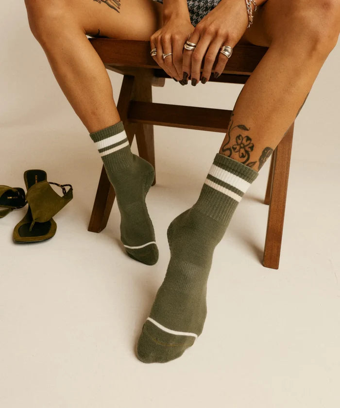 [MoveActive] Crew Non Slip Grip Socks - Varsity Stripe Khaki