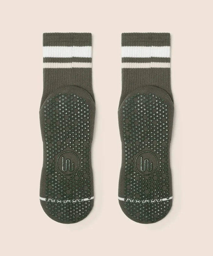 [MoveActive] Crew Non Slip Grip Socks - Varsity Stripe Khaki