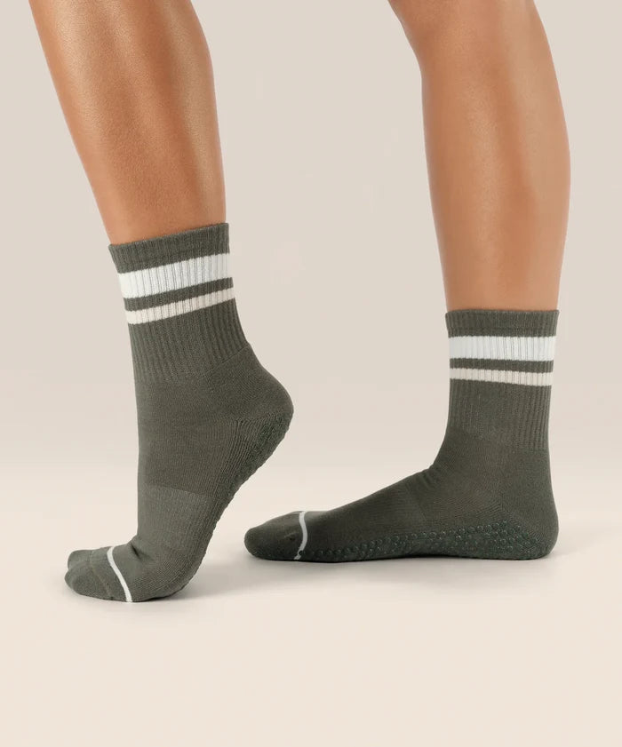 [MoveActive] Crew Non Slip Grip Socks - Varsity Stripe Khaki