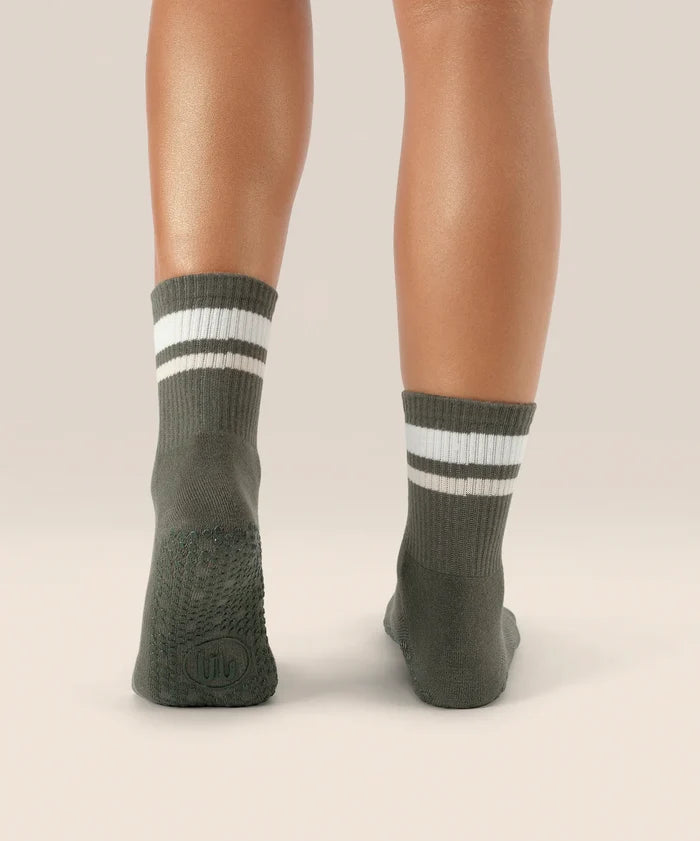 [MoveActive] Crew Non Slip Grip Socks - Varsity Stripe Khaki