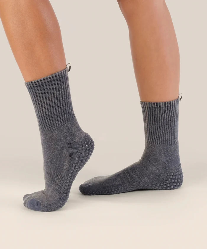 [MoveActive] Crew Non Slip Grip Socks - Vintage Rib Navy