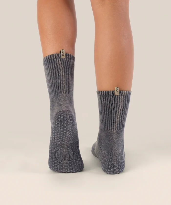 [MoveActive] Crew Non Slip Grip Socks - Vintage Rib Navy