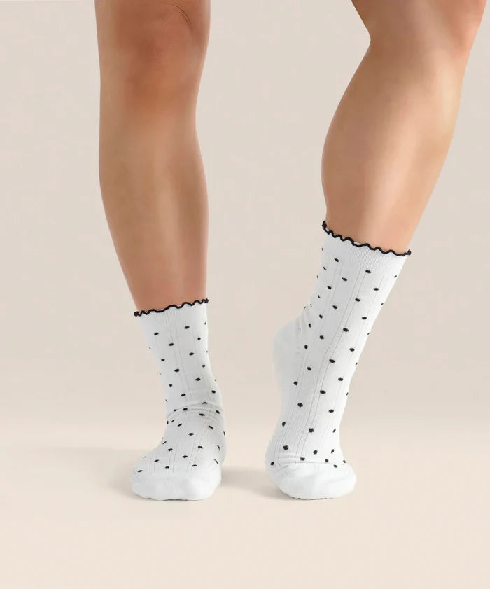 [MoveActive] Crew Non Slip Grip Socks - White Polka Ruffle