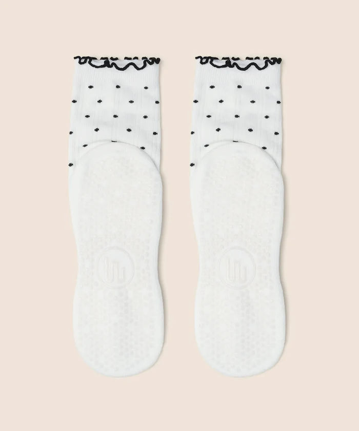 [MoveActive] Crew Non Slip Grip Socks - White Polka Ruffle