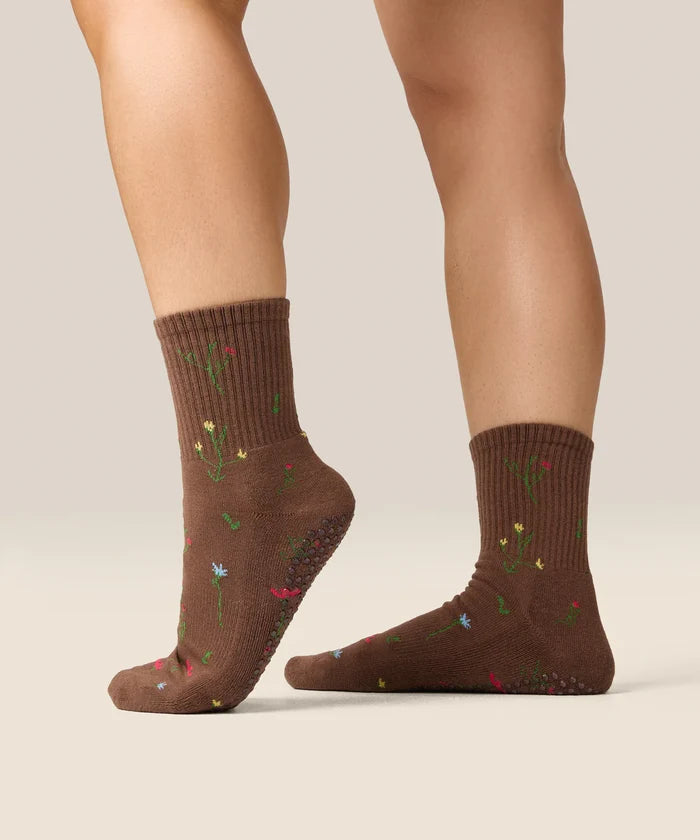 [MoveActive] Crew Non Slip Grip Socks - Wildflower Brown
