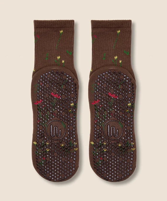 [MoveActive] Crew Non Slip Grip Socks - Wildflower Brown