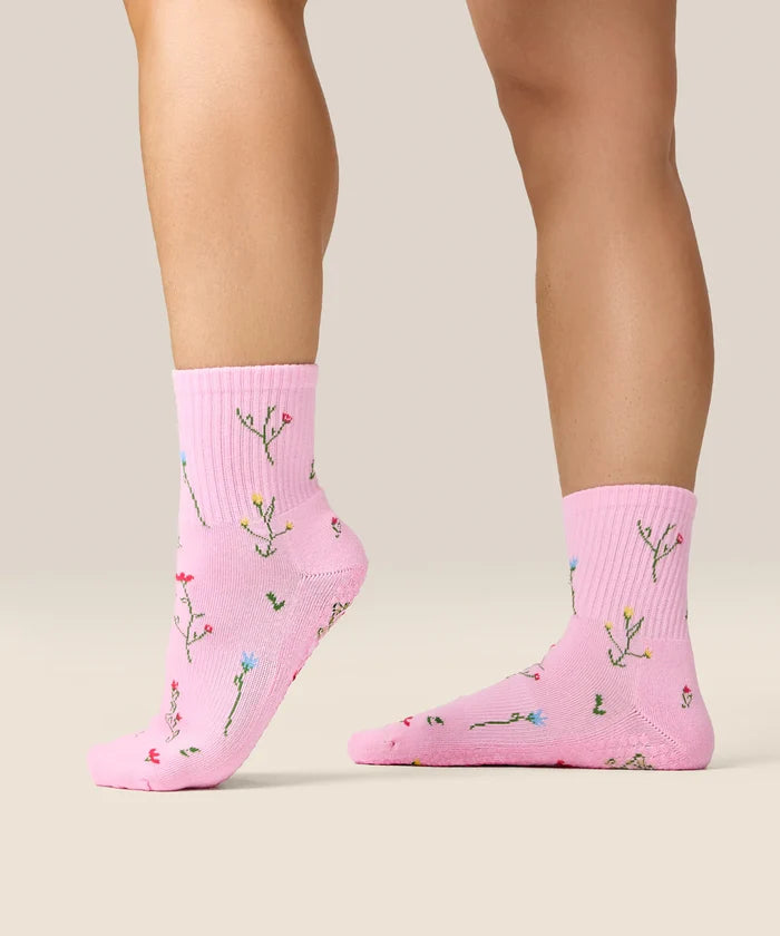 [MoveActive] Crew Non Slip Grip Socks - Wildflower Pink