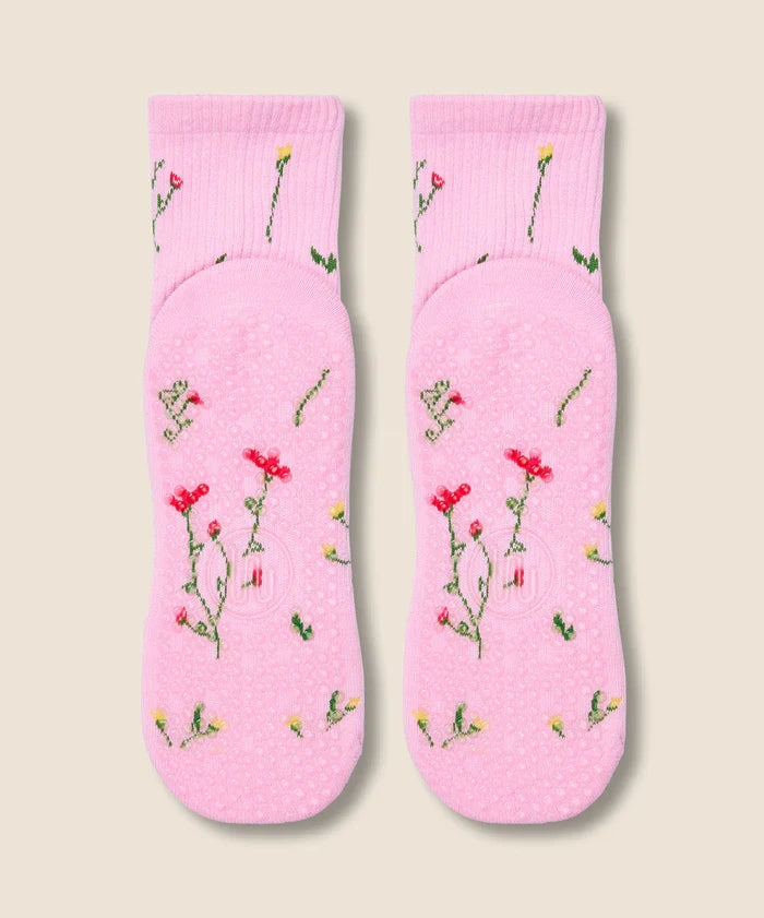 [MoveActive] Crew Non Slip Grip Socks - Wildflower Pink