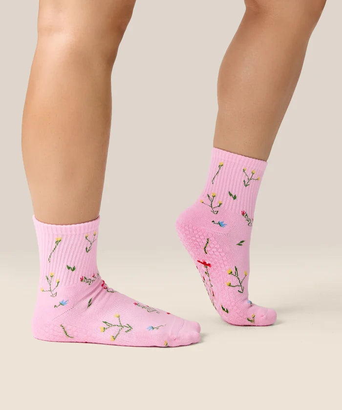 [MoveActive] Crew Non Slip Grip Socks - Wildflower Pink