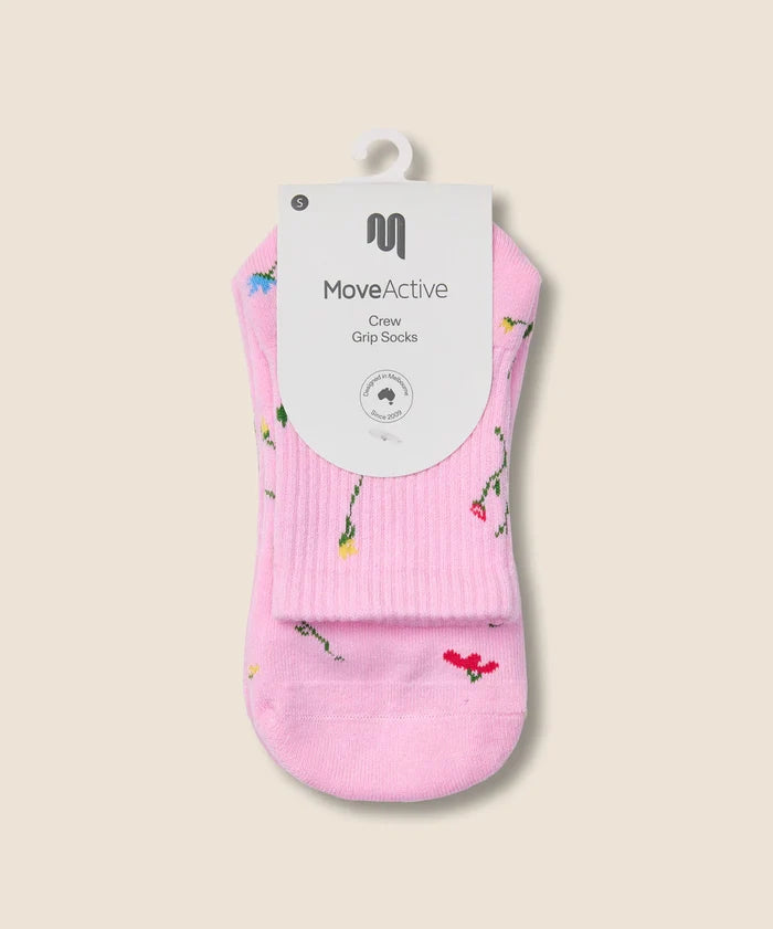 [MoveActive] Crew Non Slip Grip Socks - Wildflower Pink