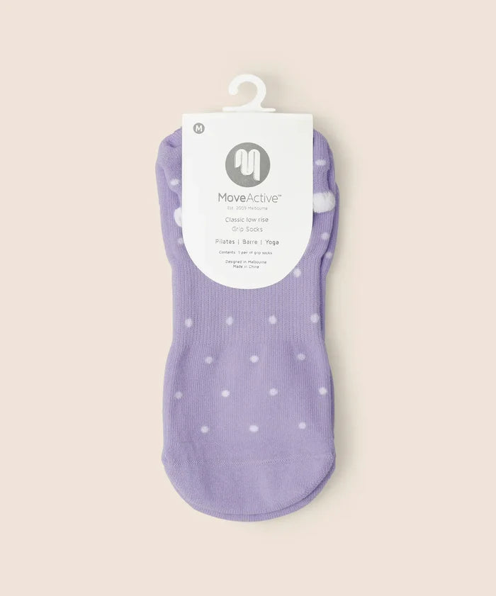 [MoveActive] Low Rise Ankle Grip Socks - Lavender Spots