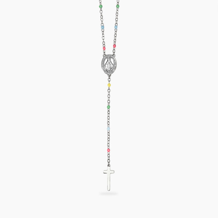 Collana multicolor con Madonnina e pendente croce