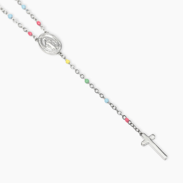 Collana multicolor con Madonnina e pendente croce