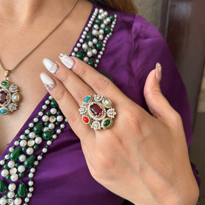 Nayaab Aliza Combo set - pendant,studs,ring-adjustable