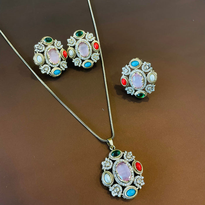 Nayaab Aliza Combo set - pendant,studs,ring-adjustable