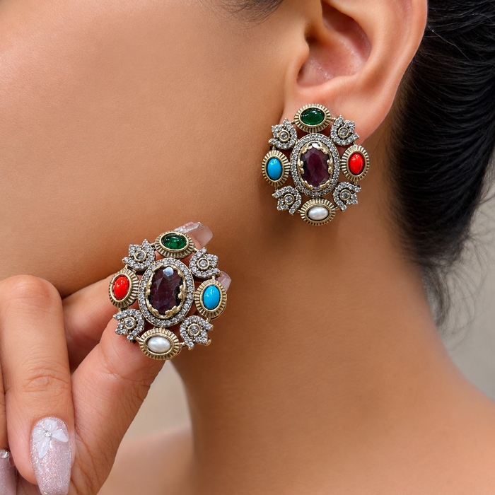 Nayaab Aliza Navratan Studs