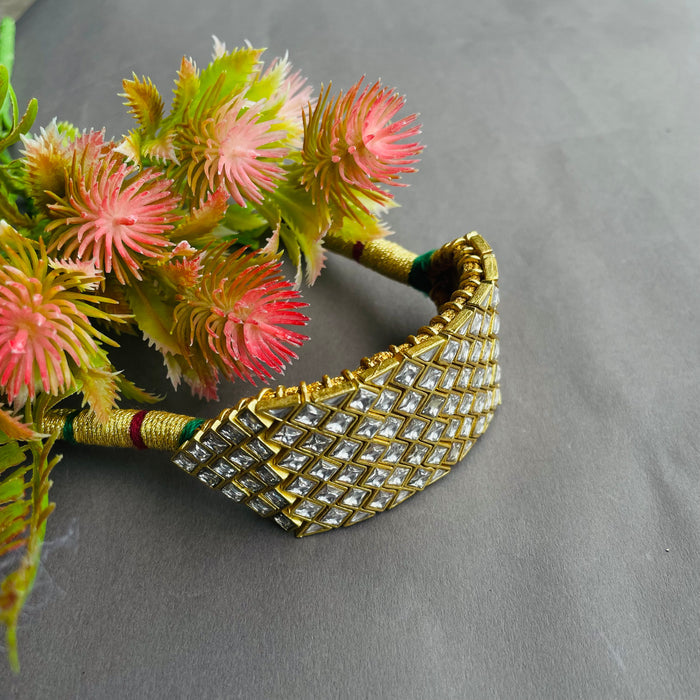 Nayaab Broad Geometric Polki Bracelet