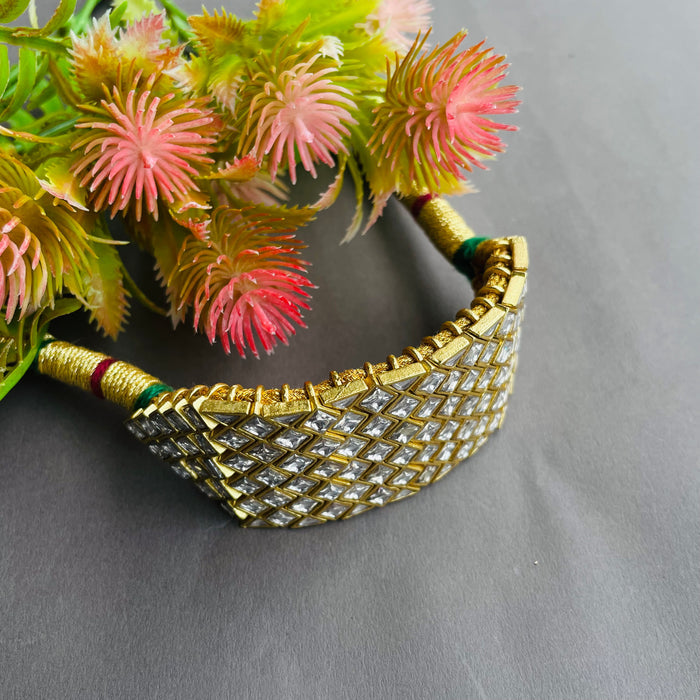 Nayaab Broad Geometric Polki Bracelet