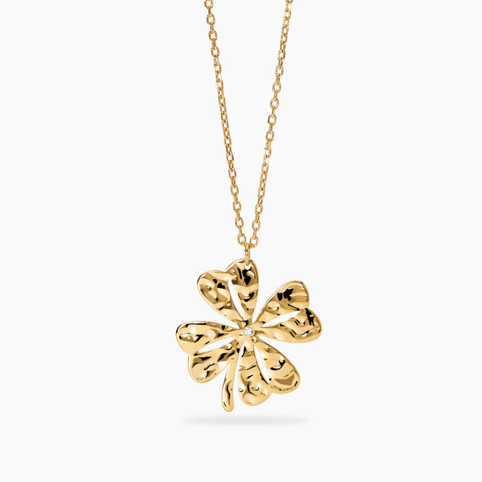 Collana con quadrifoglio dorato e cristallo