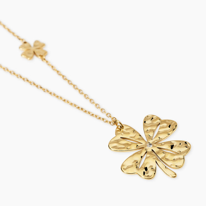 Collana con quadrifoglio dorato e cristallo