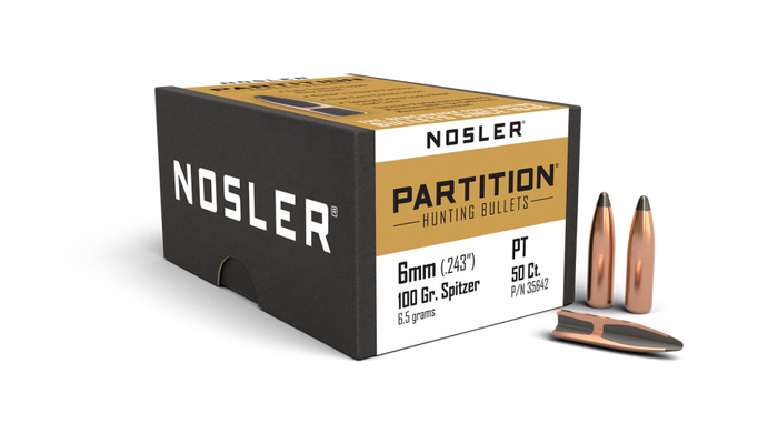 Nosler .243 Diameter 100 Grain Sptizer Partition 50 Count Bullets