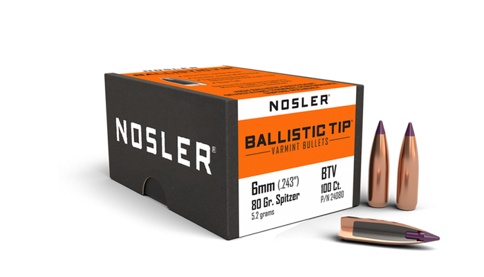 Nosler .243 Diameter 80 Grain Polymer Tip Ballistic Tip 100 Count Bullets