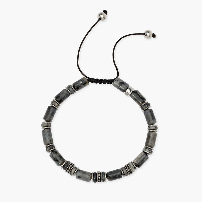 Bracciale in nylon con labradorite e diaspro grigio striato
