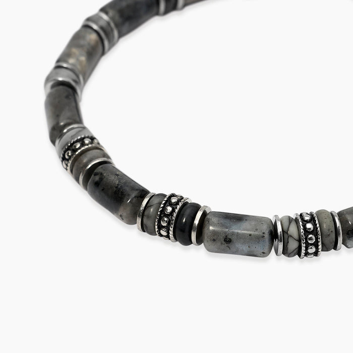 Bracciale in nylon con labradorite e diaspro grigio striato