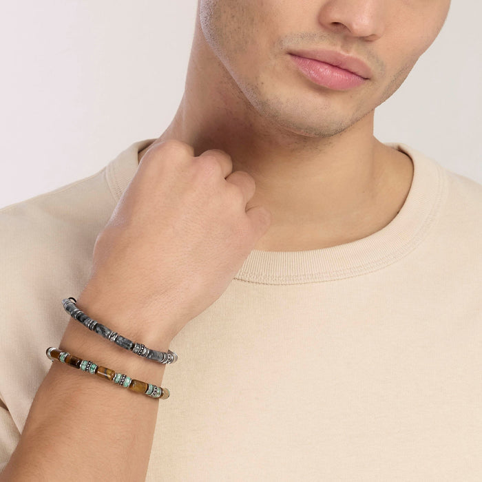 Bracciale in nylon con labradorite e diaspro grigio striato