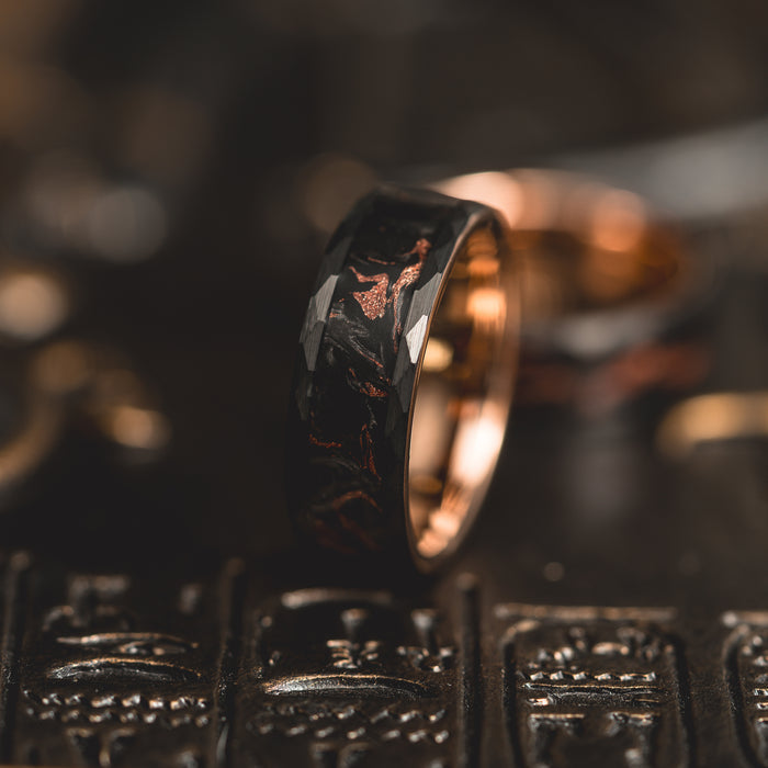 "Obsidian Vortex"  Forged Carbon with Rose Gold Swirl 6mm/8mm