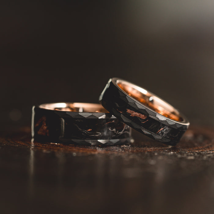 "Obsidian Vortex"  Forged Carbon with Rose Gold Swirl 6mm/8mm