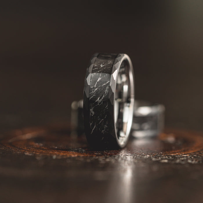 "Obsidian Vortex"  Forged Carbon with Silver Swirl 6mm/8mm