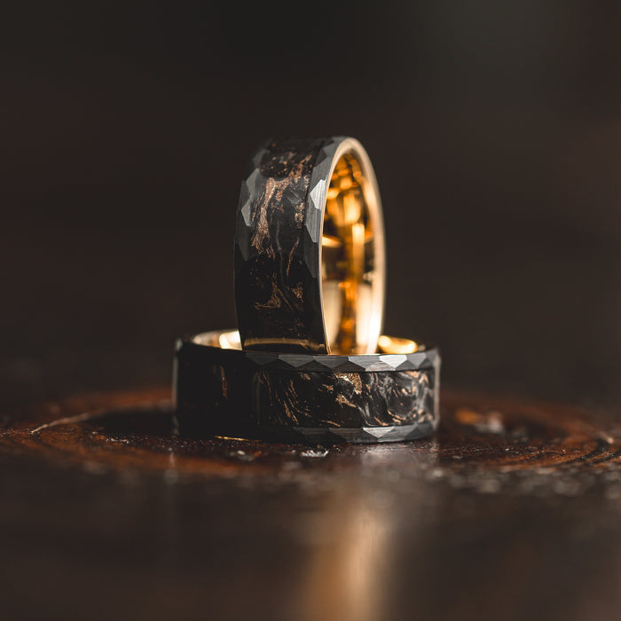 "Obsidian Vortex"  Forged Carbon with Yellow Gold Swirl 6mm/8mm