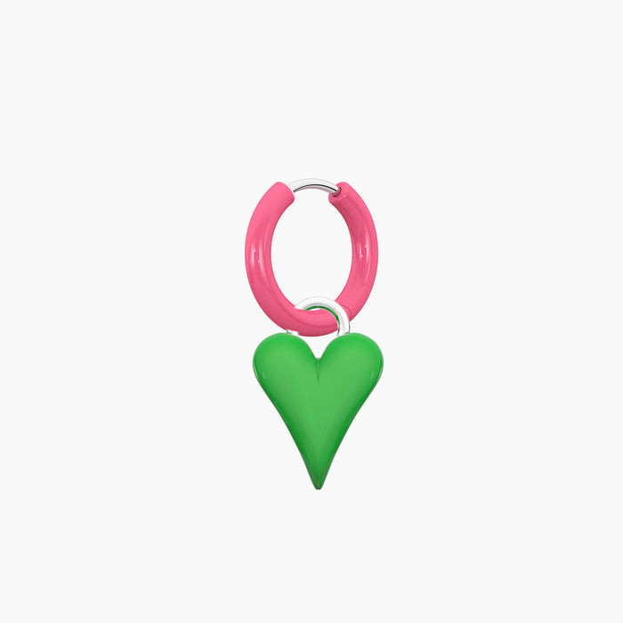 Orecchino a cerchio componibile ONLY FUN rosa con ciondolo cuore verde