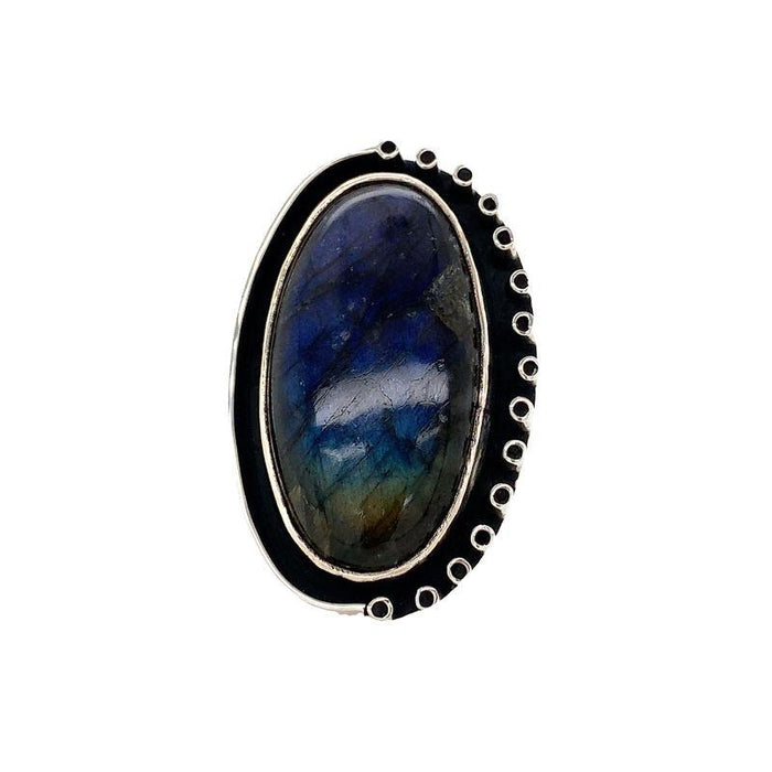 Organic Sterling Silver Ring-Manuel Figueroa Labradorite Ring on white background front view