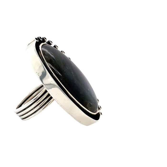 Organic Sterling Silver Ring-Manuel Figueroa Labradorite Ring on white background side view