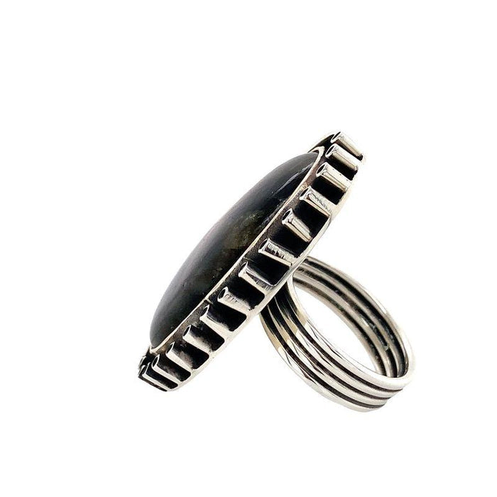 Organic Sterling Silver Ring-Manuel Figueroa Labradorite Ring on white background sideview