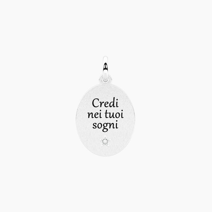 Ciondolo ovale con frase sui sogni