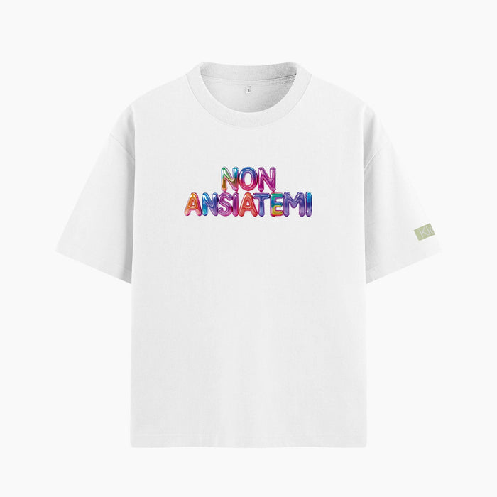 T-shirt oversize con scritta divertente "Non ansiatemi"