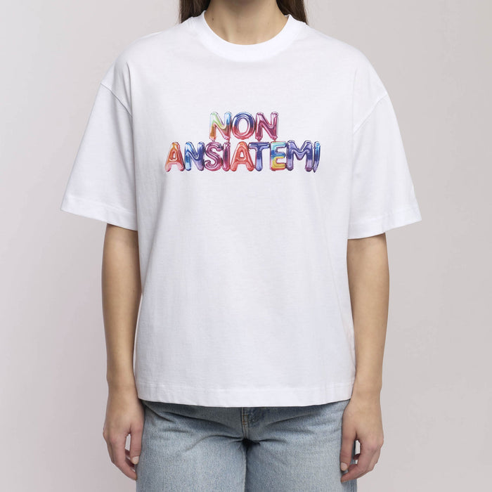 T-shirt oversize con scritta divertente "Non ansiatemi"