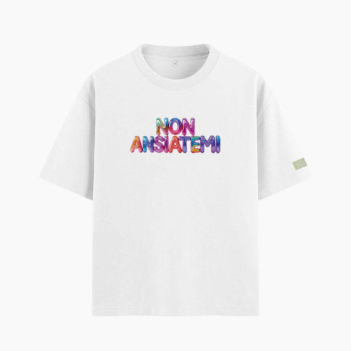 T-shirt oversize con scritta divertente "Non ansiatemi"
