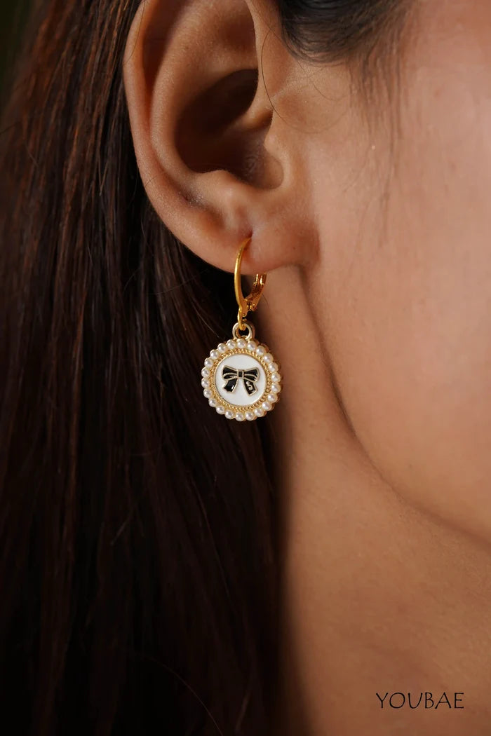 Pearl Circle Bow Earrings