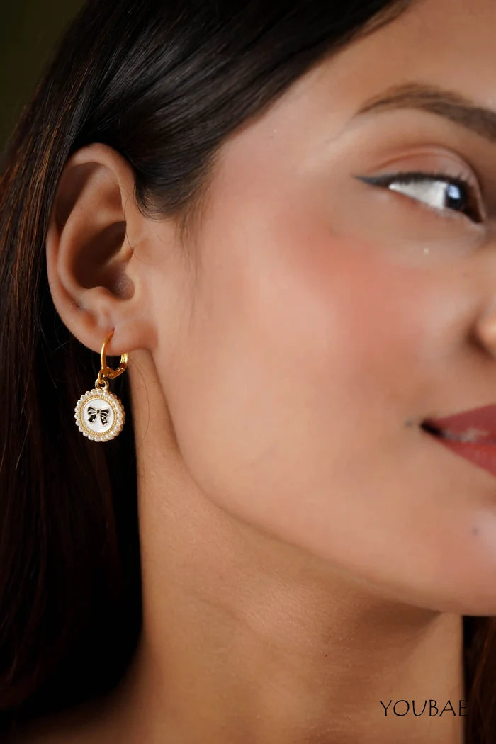 Pearl Circle Bow Earrings