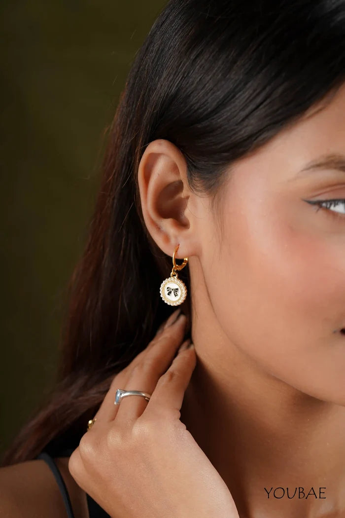 Pearl Circle Bow Earrings