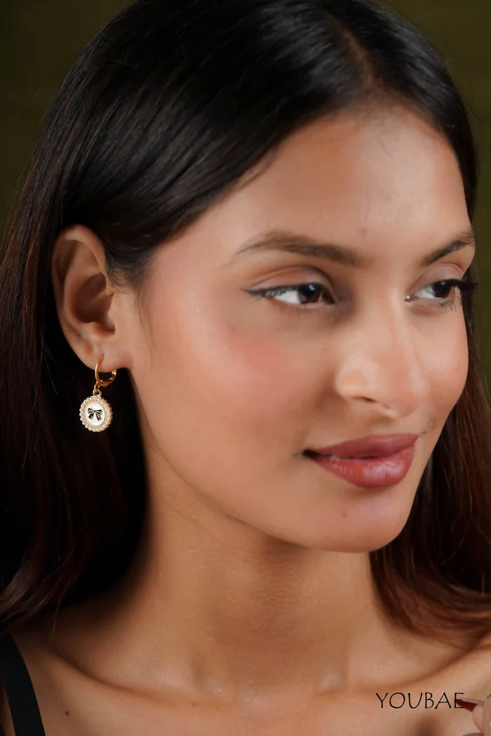 Pearl Circle Bow Earrings