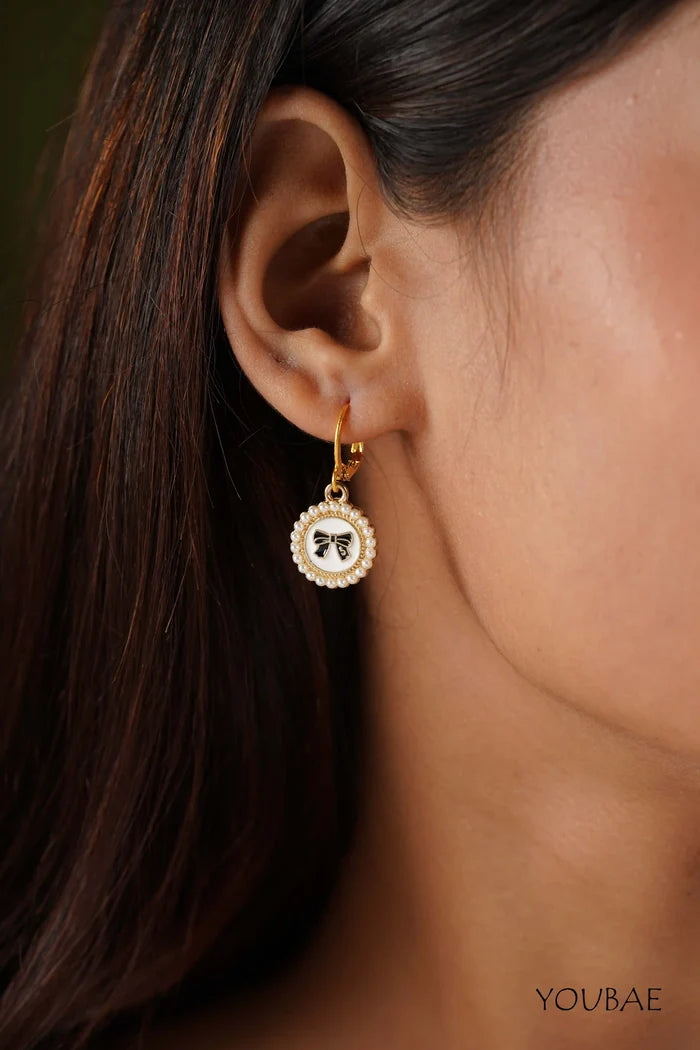 Pearl Circle Bow Earrings