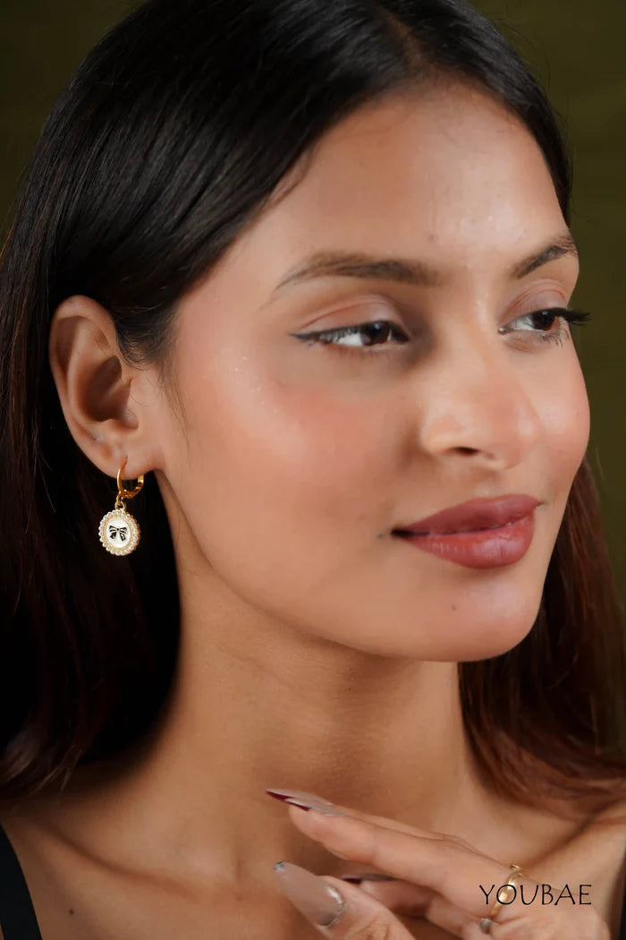 Pearl Circle Bow Earrings